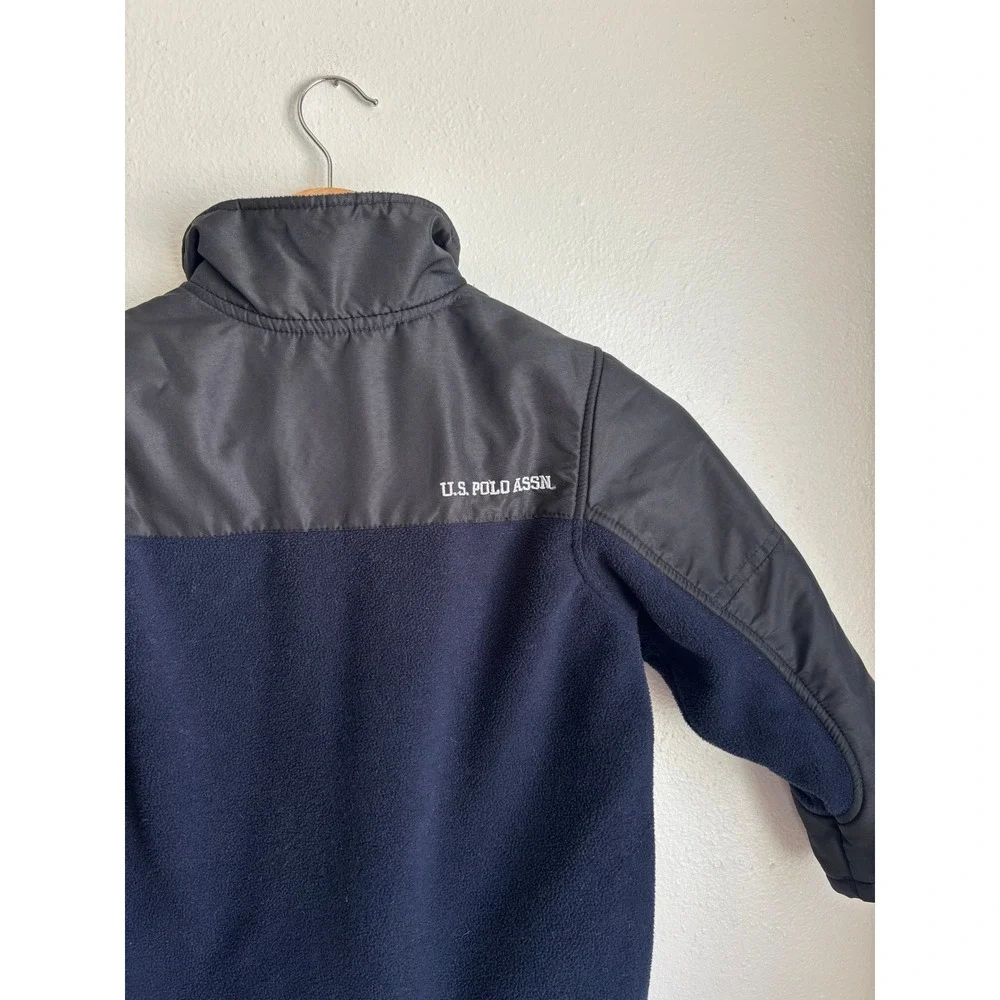 US Polo Assn Boys Navy Blue Fleece Mixed Media Zip Up‎ Jacket Size 5/6